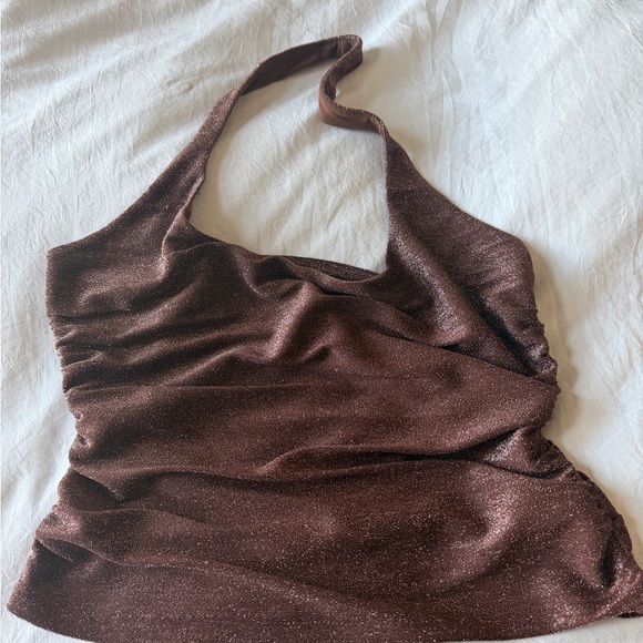 NWOT Reformation Brown Sparkle Molly Halter Top Medium Knit Top - Picture 3 of 6